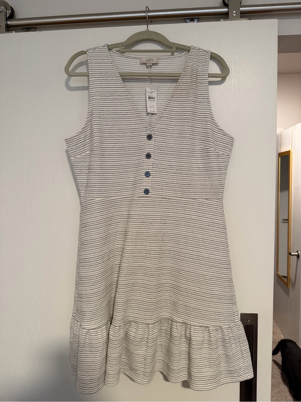 NWT LOFT Sleeveless White Stripe Ruffle Hem Dress